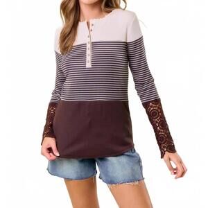 NEW DOE AND RAE colorblock henley top in multi